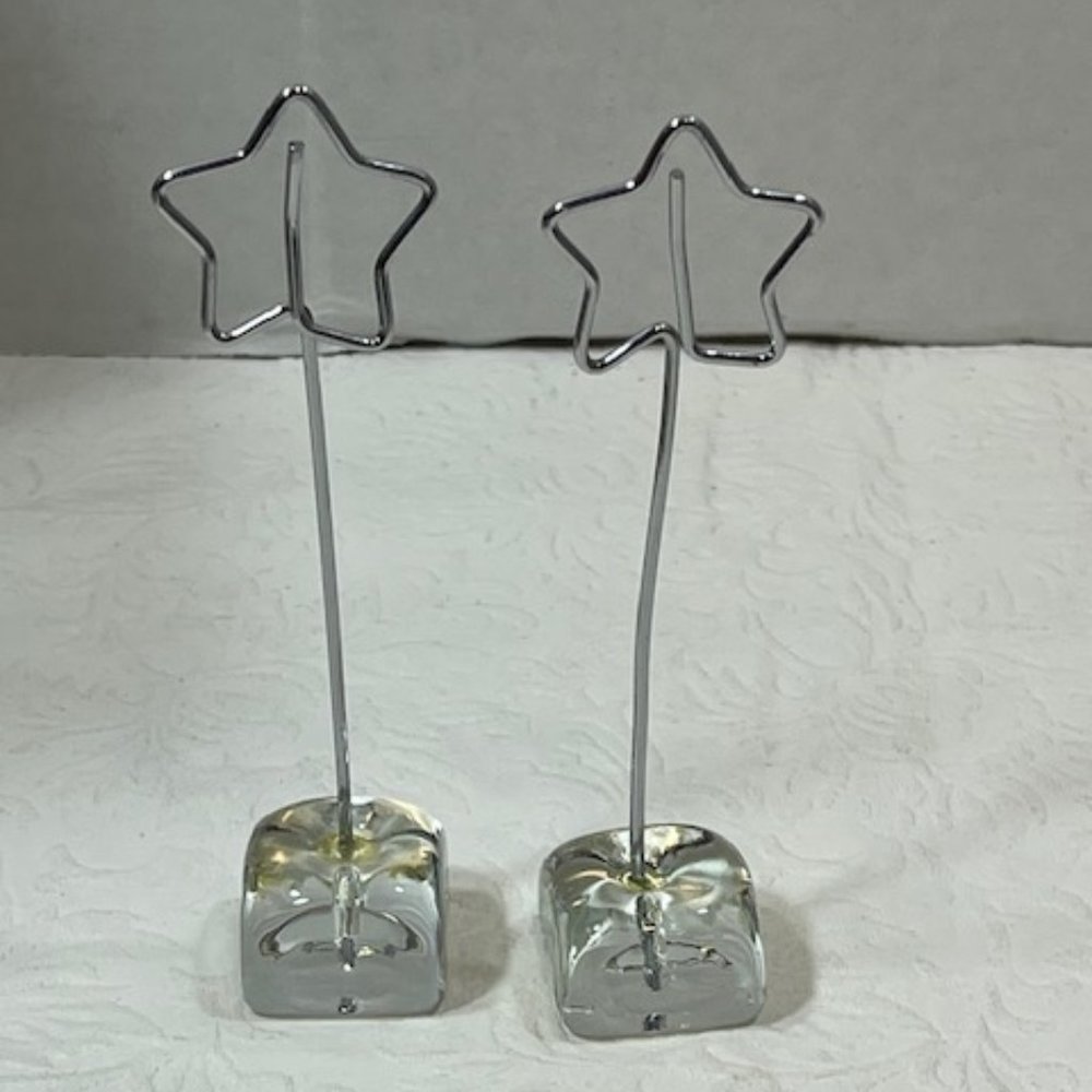 Two(2) Wired Star Photo Holder Desk Display Postcard Glass Stand 4.25" Tall
